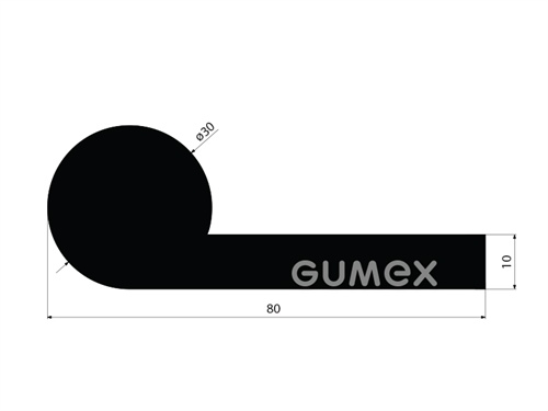"P" Gummiprofil, 80x30/10mm, NBR, 60°ShA, -40°C/+70°C, schwarz, 